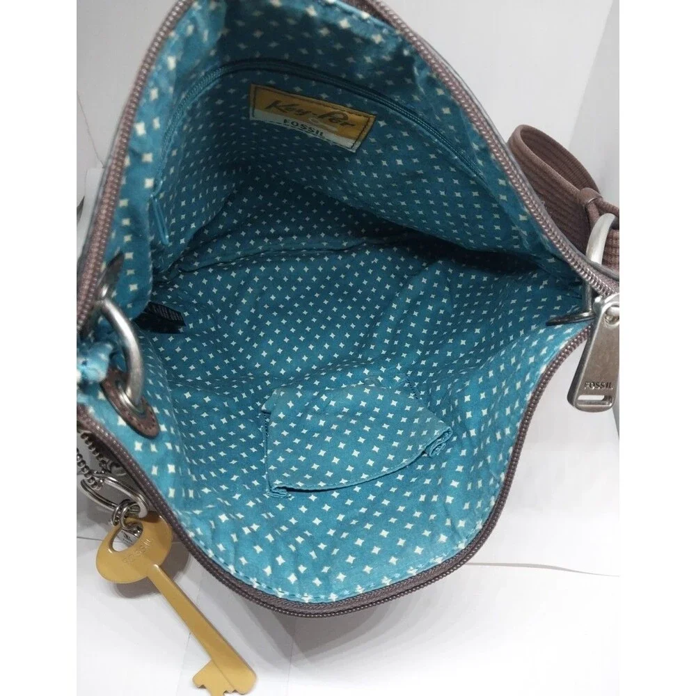 Fossil Key-per Shoulder/Cross Body Purse Adj Strap Coated Canvas 11 x 11.5”
